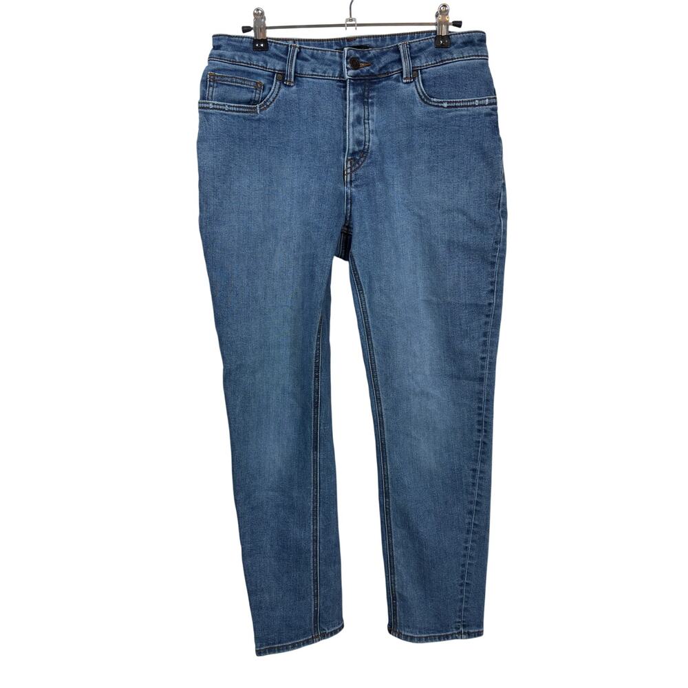 Prana Buxton Straight Jeans Womens 4/27 Blue Organic Cotton Blend Button Fly
